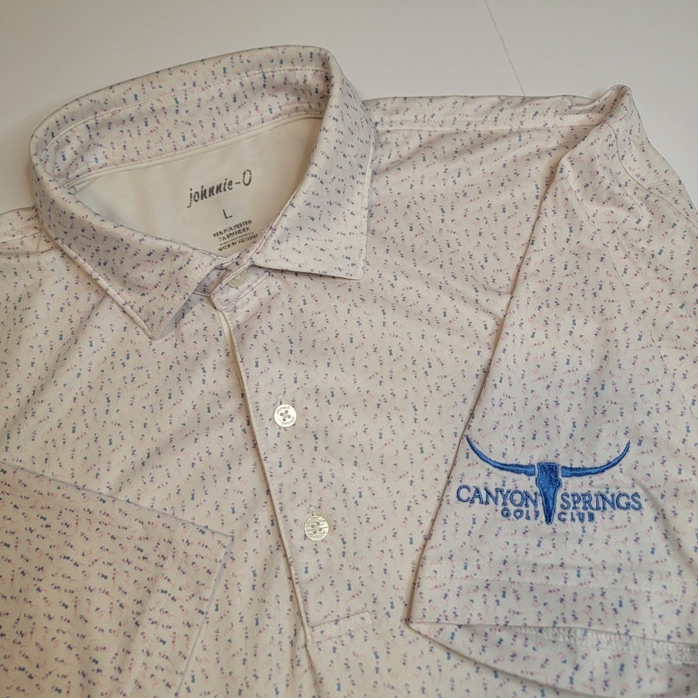Johnnie-O Shirt Mens Large White  Canyon Springs Country Club Polo Bikini AOP SS